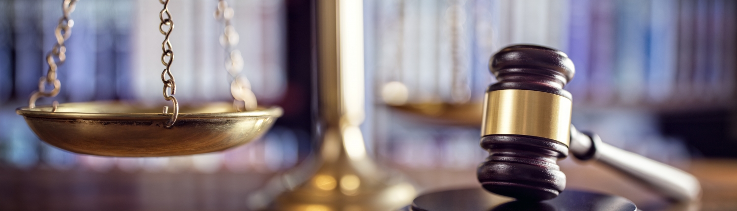 Gavel, scales of justice and law books